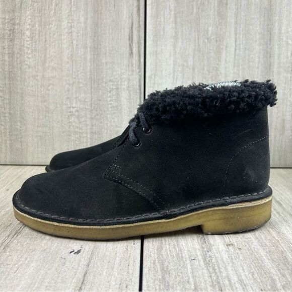 Clarks Originals Desert Chukka Boot Black Suede Cuff Lined Shoes Womens Size 6 - Picture 3 of 10